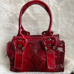 Francesco Biasia Red Patent Leather Top Handle Handbag Purse Shoulder Bag